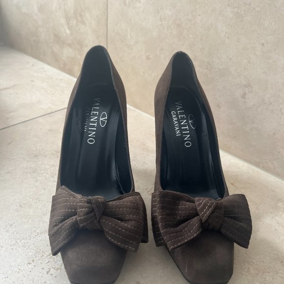 Valentino Garavani brown suede square toe heels with bow EU 37 - Picture 4 of 6